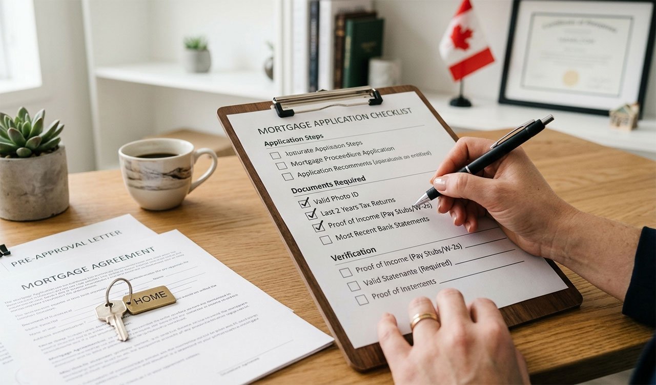 A close-up of a checklist on a clipboard with a pen, set against a home or mortgage-related backdrop