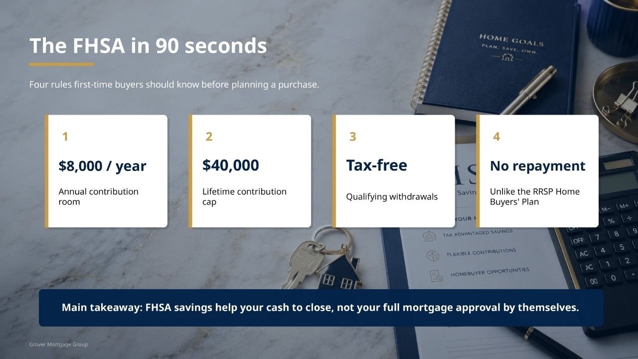 First time home savings account overview showing the $8,000 annual room, $40,000 lifetime cap, tax-free withdrawals, and no repayment