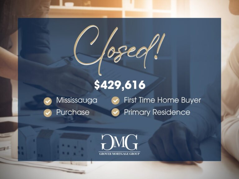 Deepika Grover’s mortgage team closed a $429,616 Mississauga purchase, helping first-time buyers secure financing for their primary residence with confidence.
